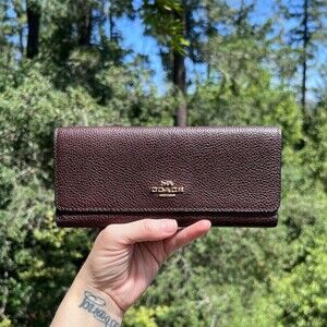 VINTAGE COACH Trifold Wallet Brown Pebbled Leather with Gold Hardware AUTHENTIC